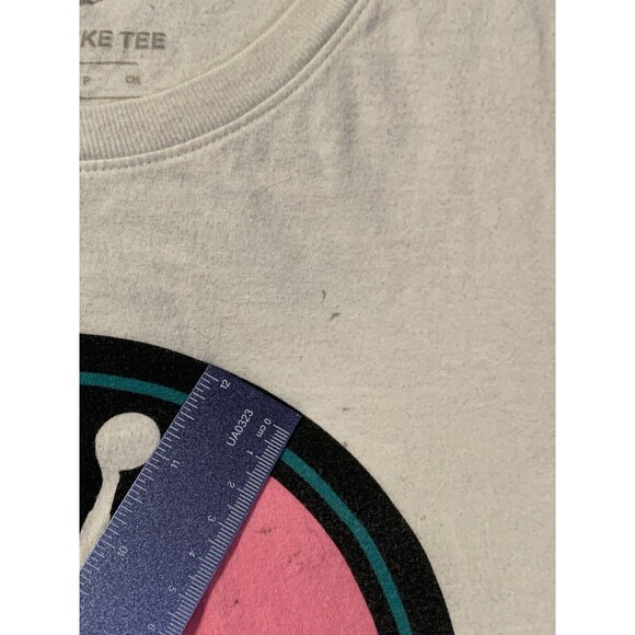 Nike Air Jordan T-shirt Medium White Multi-Colored Flight Club Runs Small Flaws - Picture 8 of 11